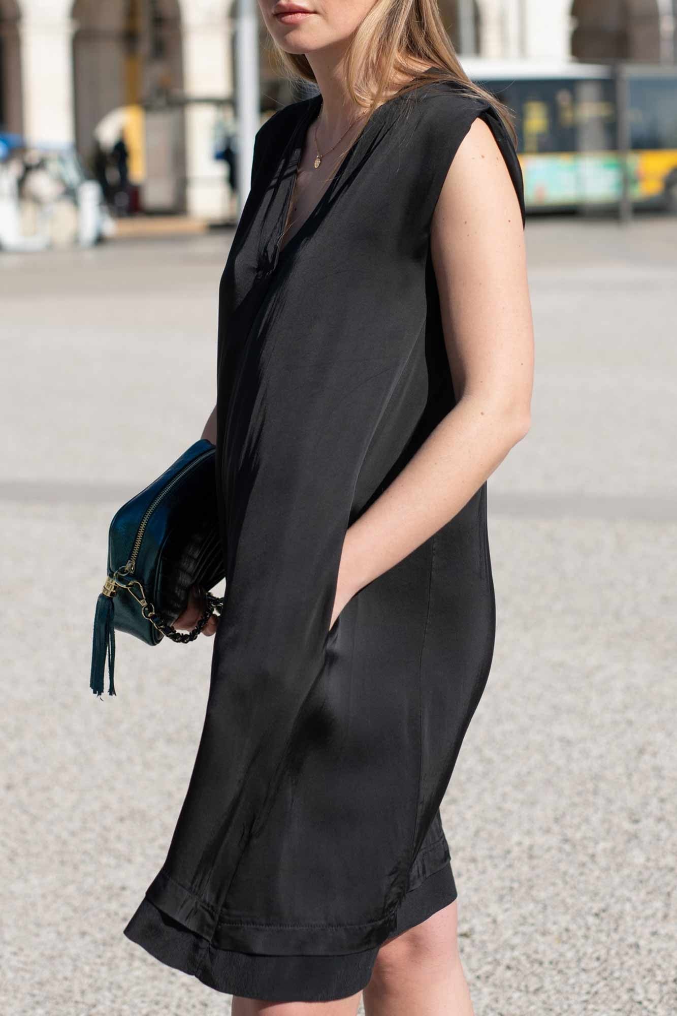 BLACK BI-MATERIAL ANASTASYA DRESS