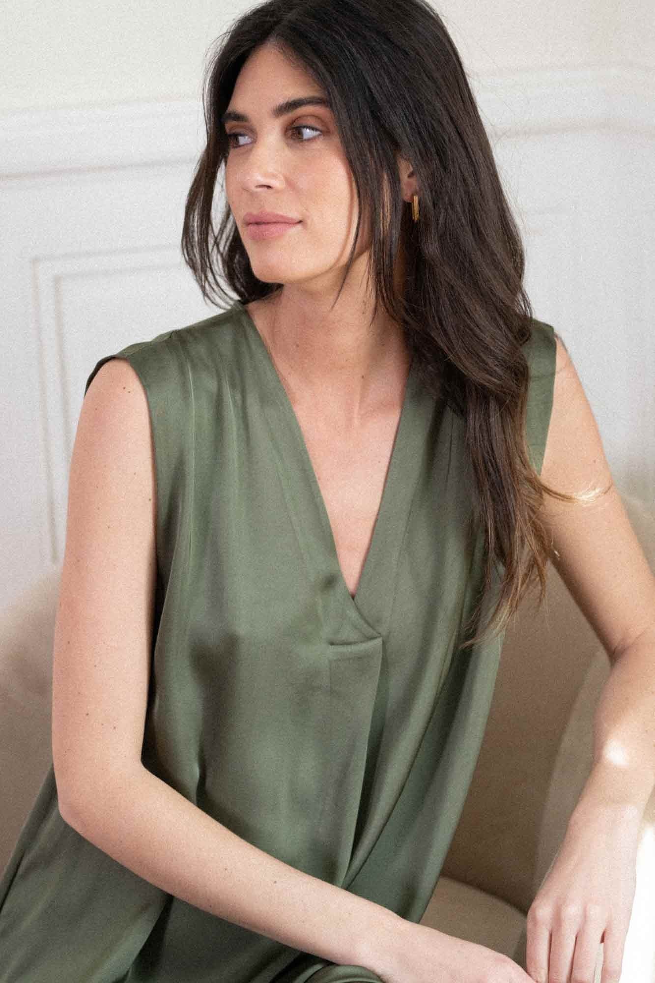 ANASTASYA TWO-MATERIAL KHAKI DRESS
