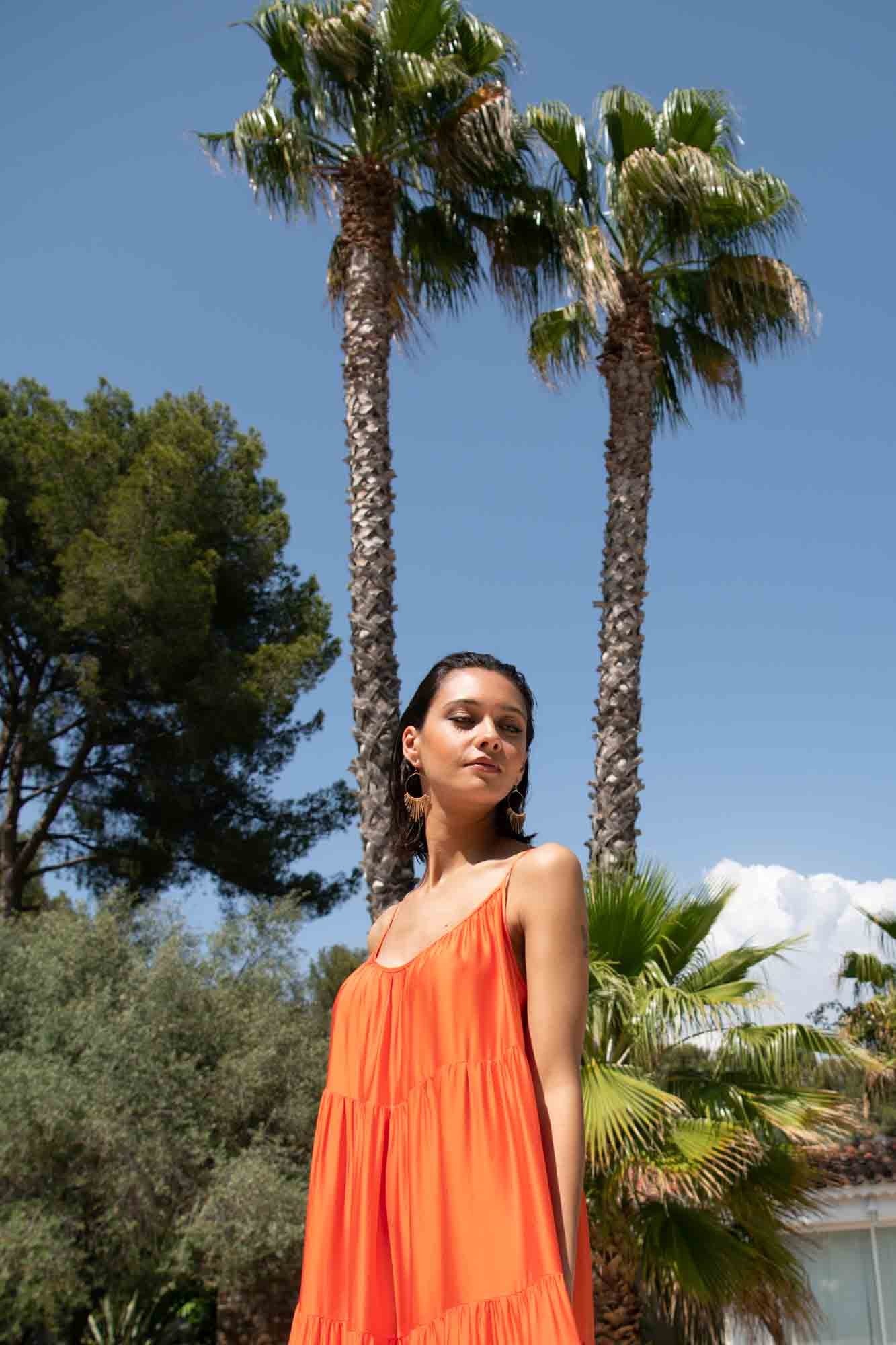 ROBE LONGUE VOLANT GABRIELLA ORANGE