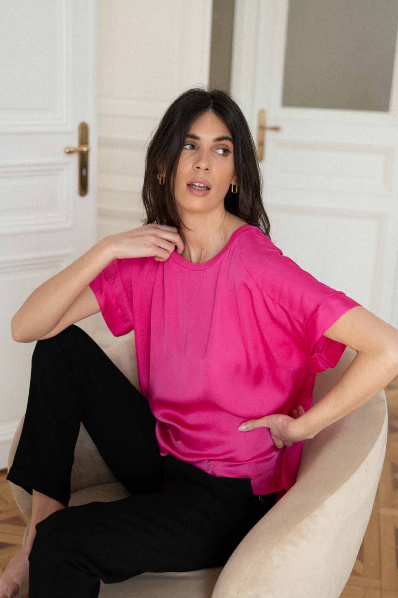 FUSHIA BUTTONED LIVIA TOP