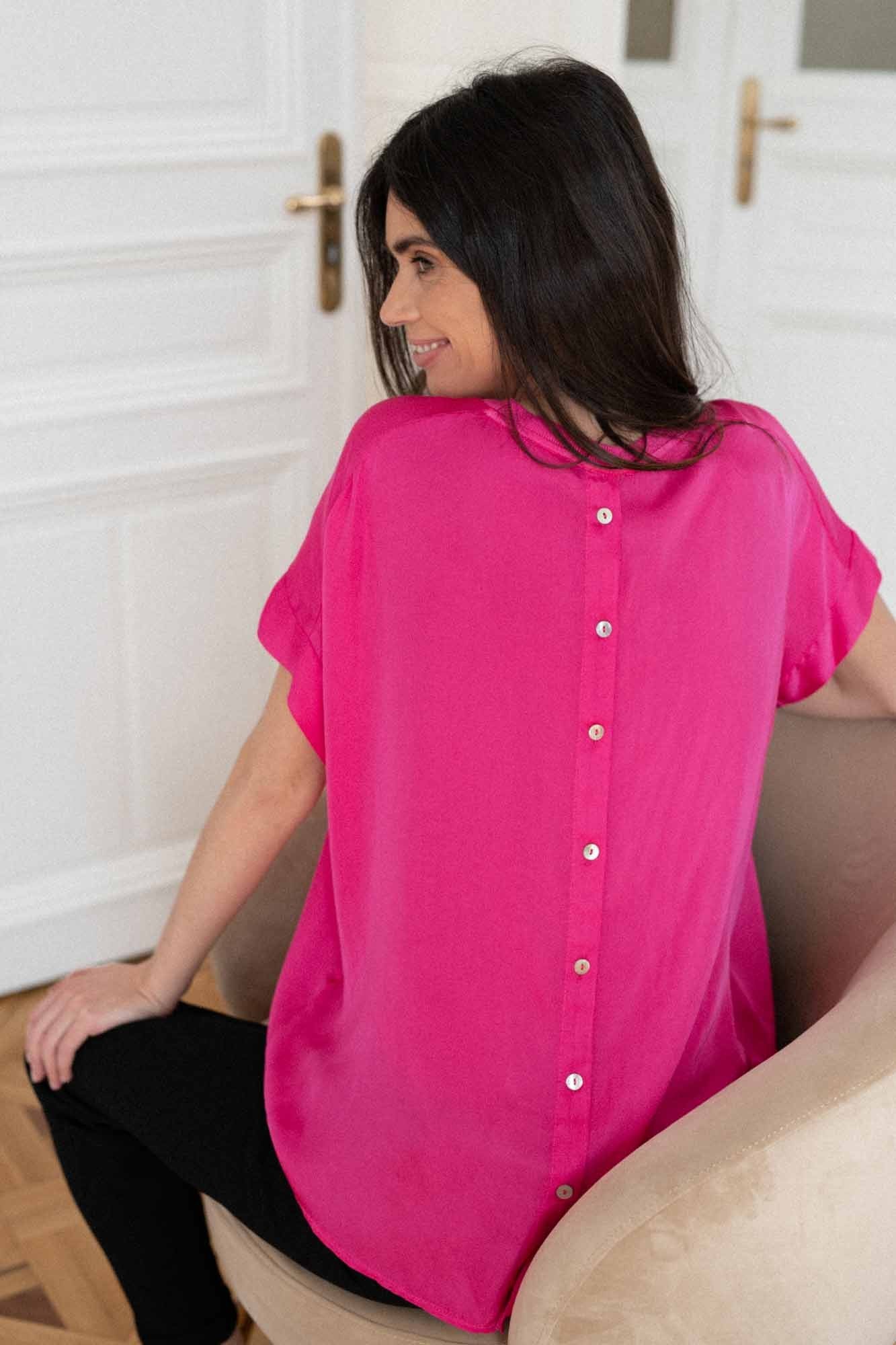 FUSHIA BUTTONED LIVIA TOP