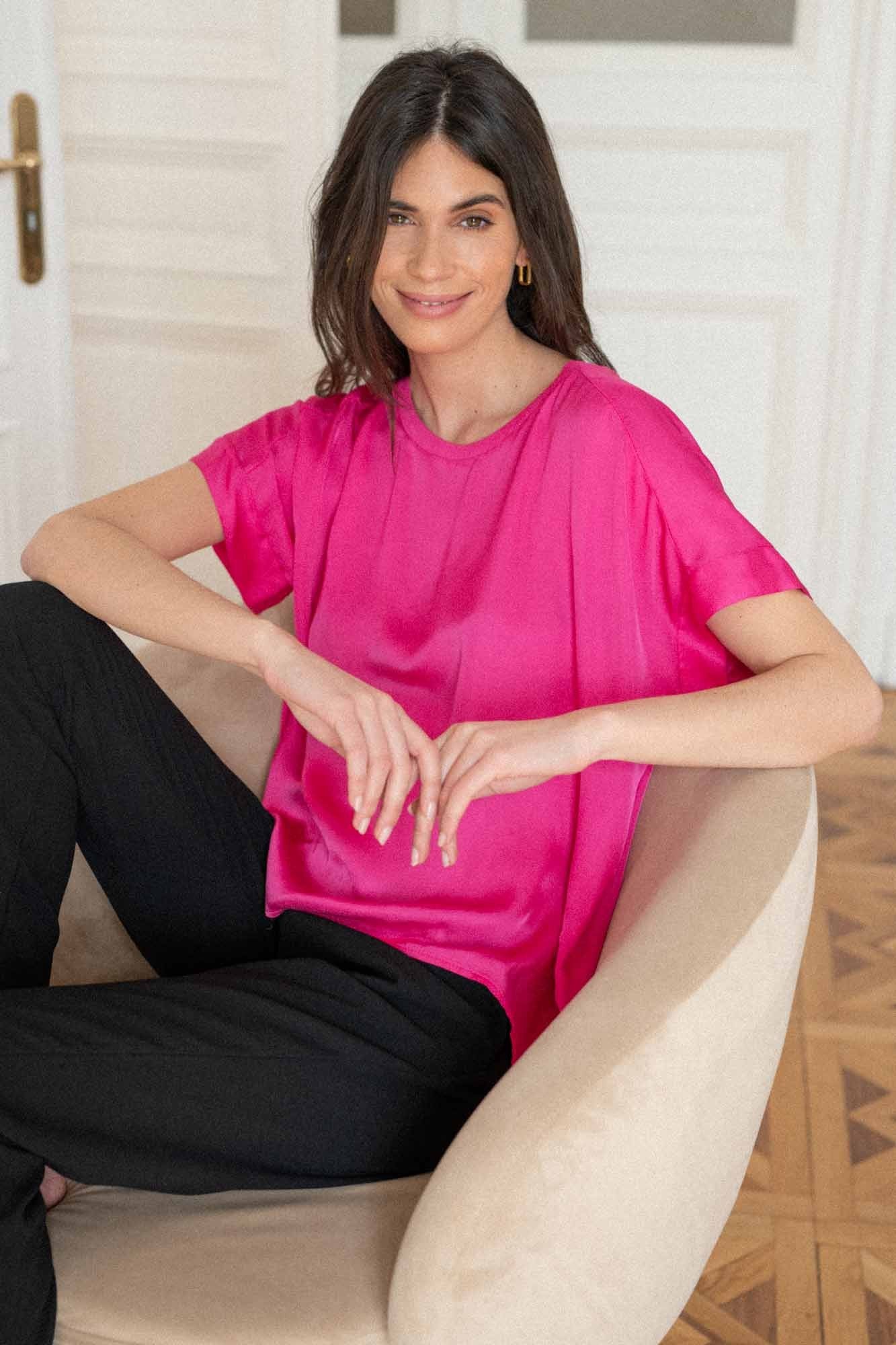 FUSHIA BUTTONED LIVIA TOP