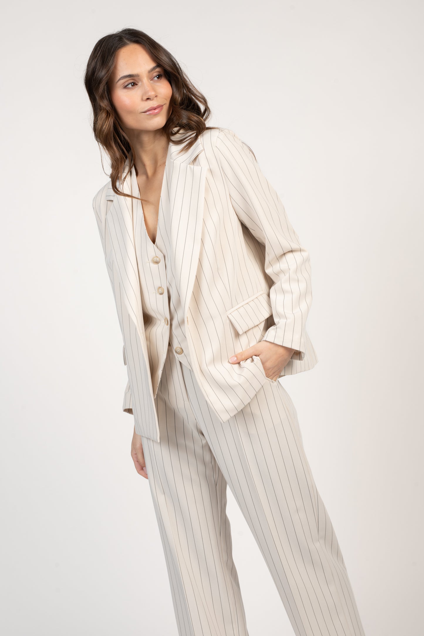 BLAZER À RAYURES ÉMA ÉCRU