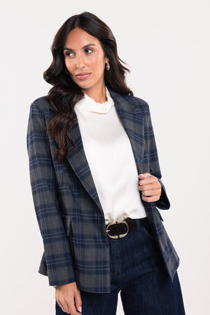 BLAZER À CARREAUX GRIS ET BLEU MARINE - GAËLLE