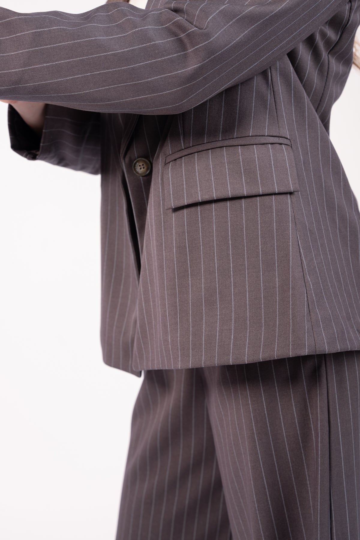 Blazer et pantalon cappuccino rayé 