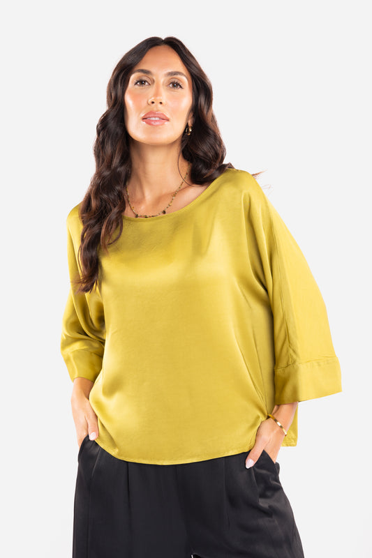 Blouse en satin vert olive