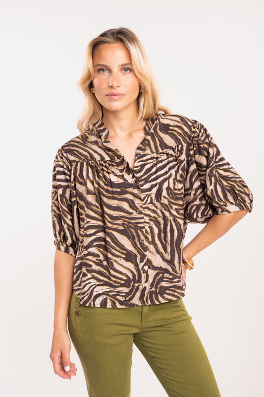 Blouse imprimée zèbre marron 