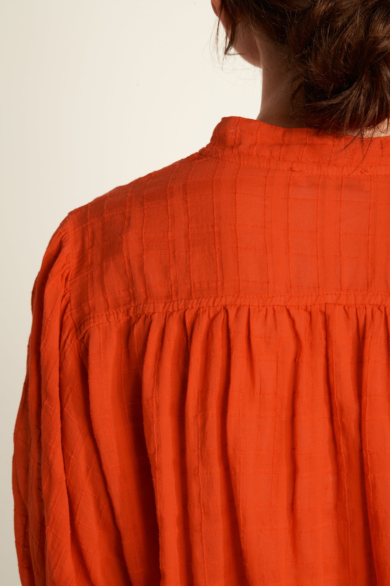 COTTON VOILE TEXTURED PAINTER BLOUSE - ORANGEADE