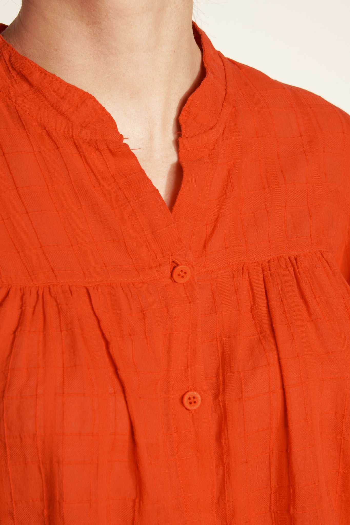COTTON VOILE TEXTURED PAINTER BLOUSE - ORANGEADE