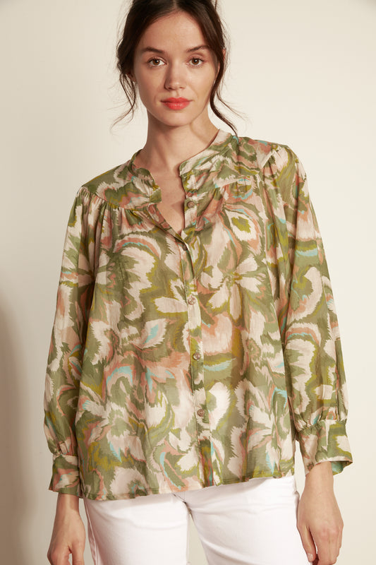 BLOUSE VOILE DE COTON AZILIS KAKI