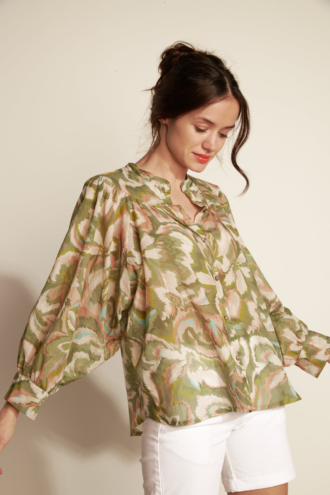 BLOUSE VOILE DE COTON AZILIS KAKI