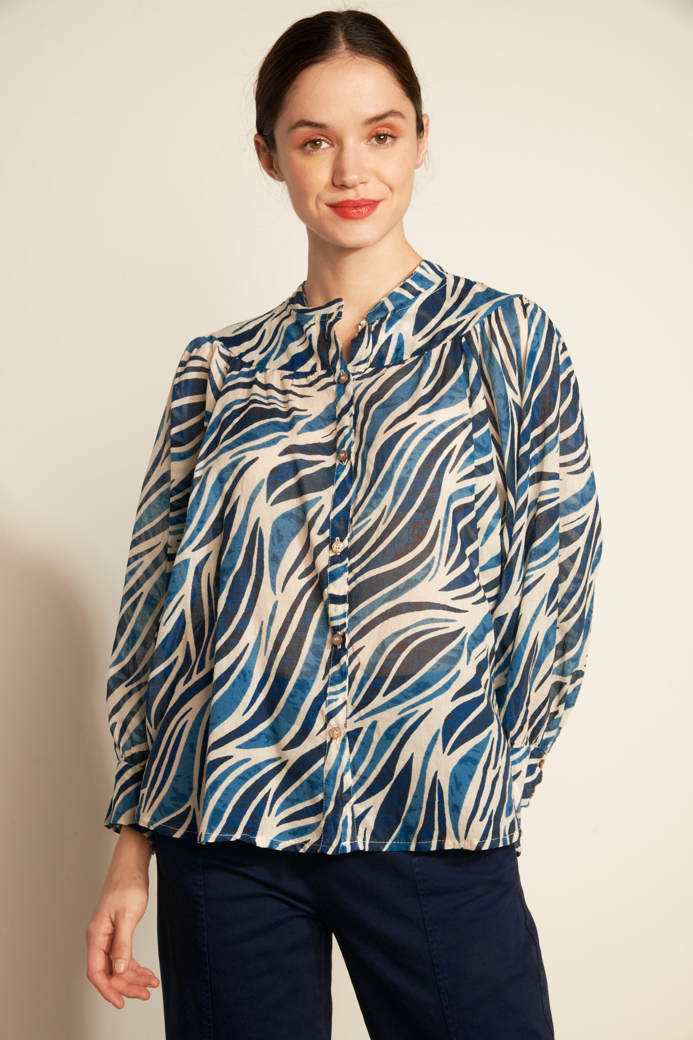 AZILIS OCEAN COTTON VOILE BLOUSE