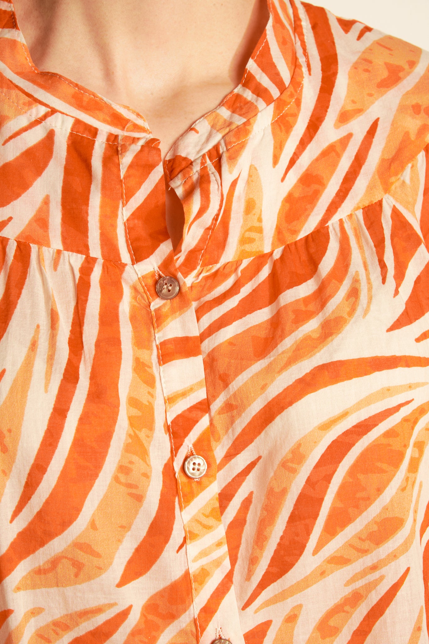 PRINT COTTON VOILE PAINTER BLOUSE - WAVE ORANG