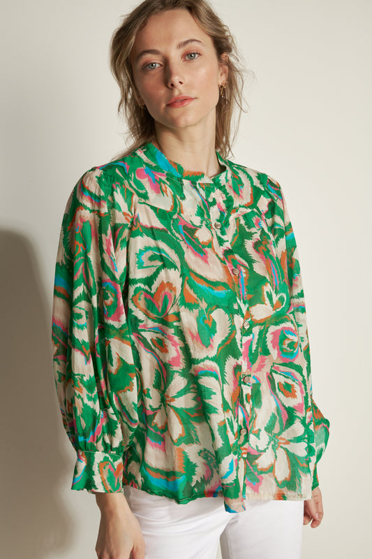 AZILIS GREEN COTTON VOILE BLOUSE