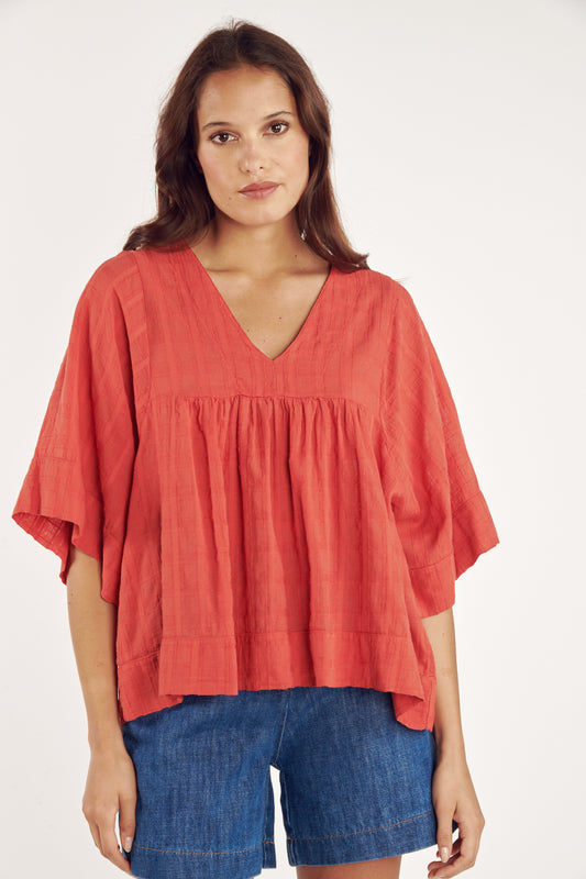 BLOUSE VOILE TEXTURÉ CAROLE CORAIL