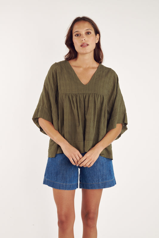 BLOUSE VOILE TEXTURÉ CAROLE KAKI