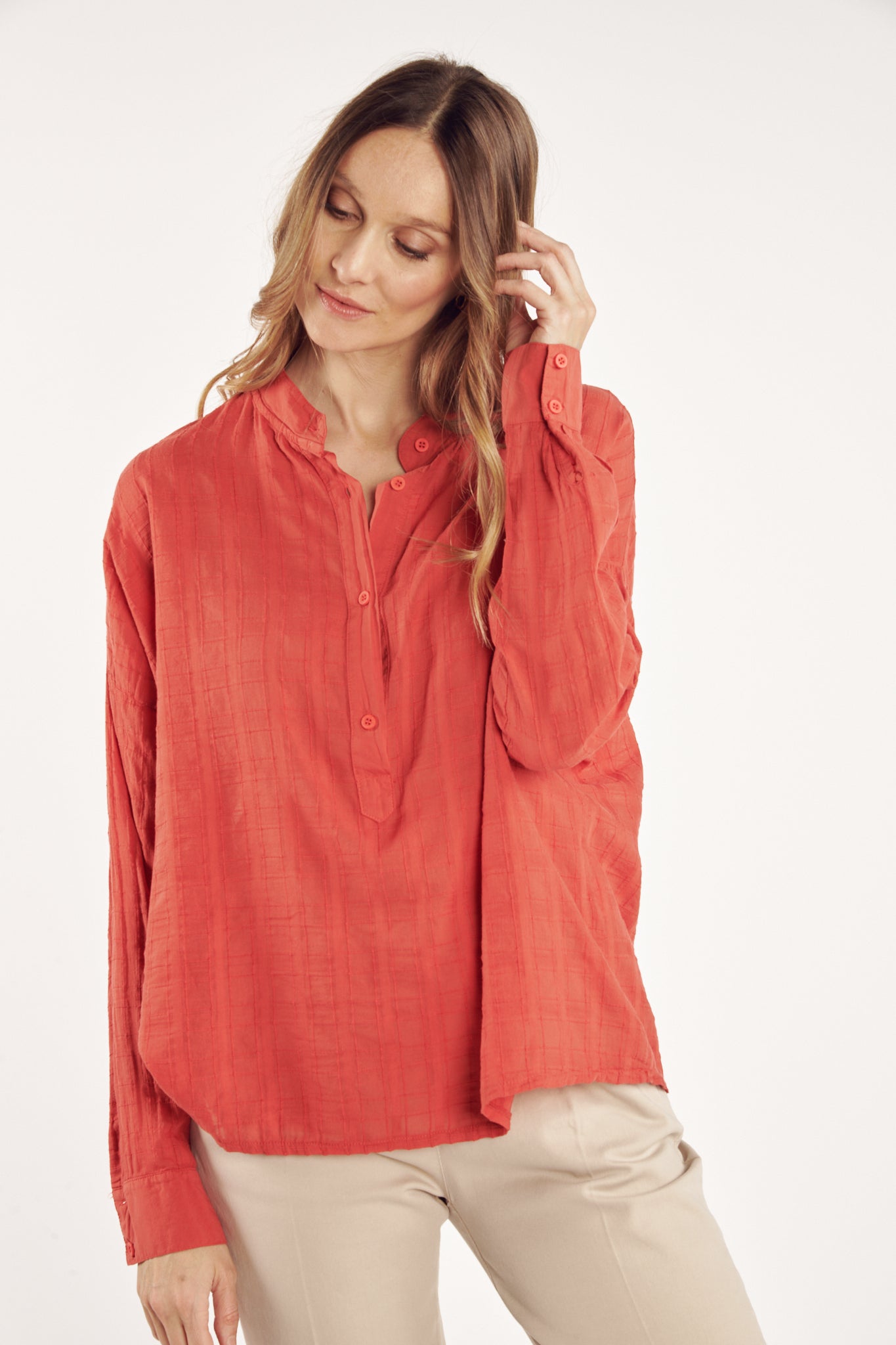 BLOUSE VOILE TEXTURÉ CÉCILE CORAIL