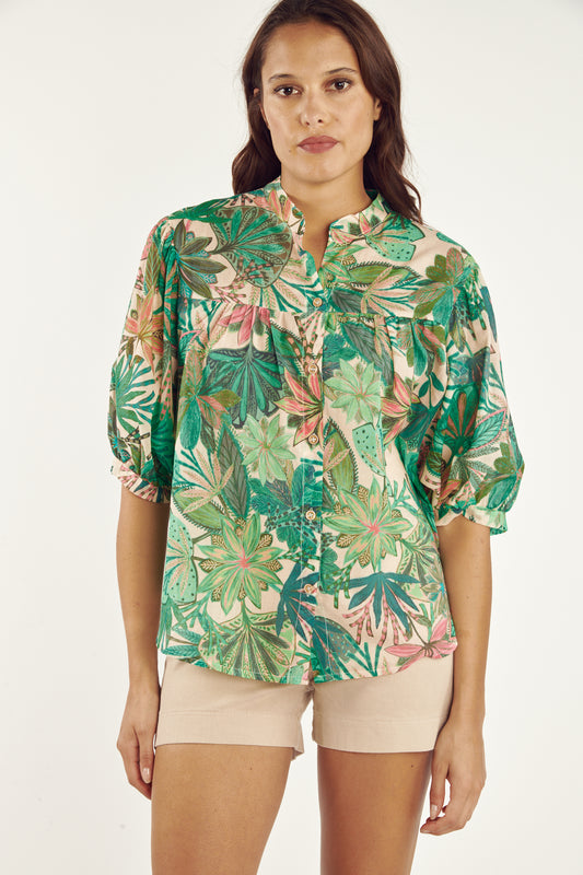 BLOUSE PEINTRE CYNTHIA VERT FLORAL