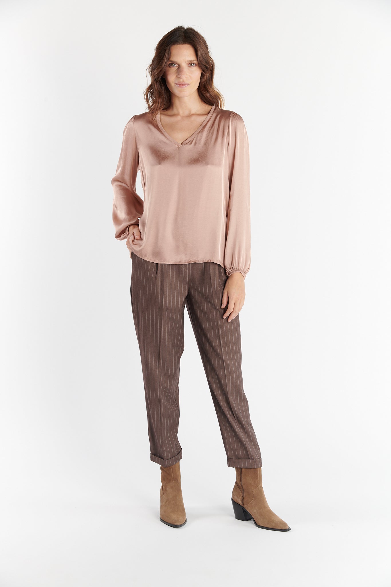 BLOUSE COL V DANA ROSE POUDRE