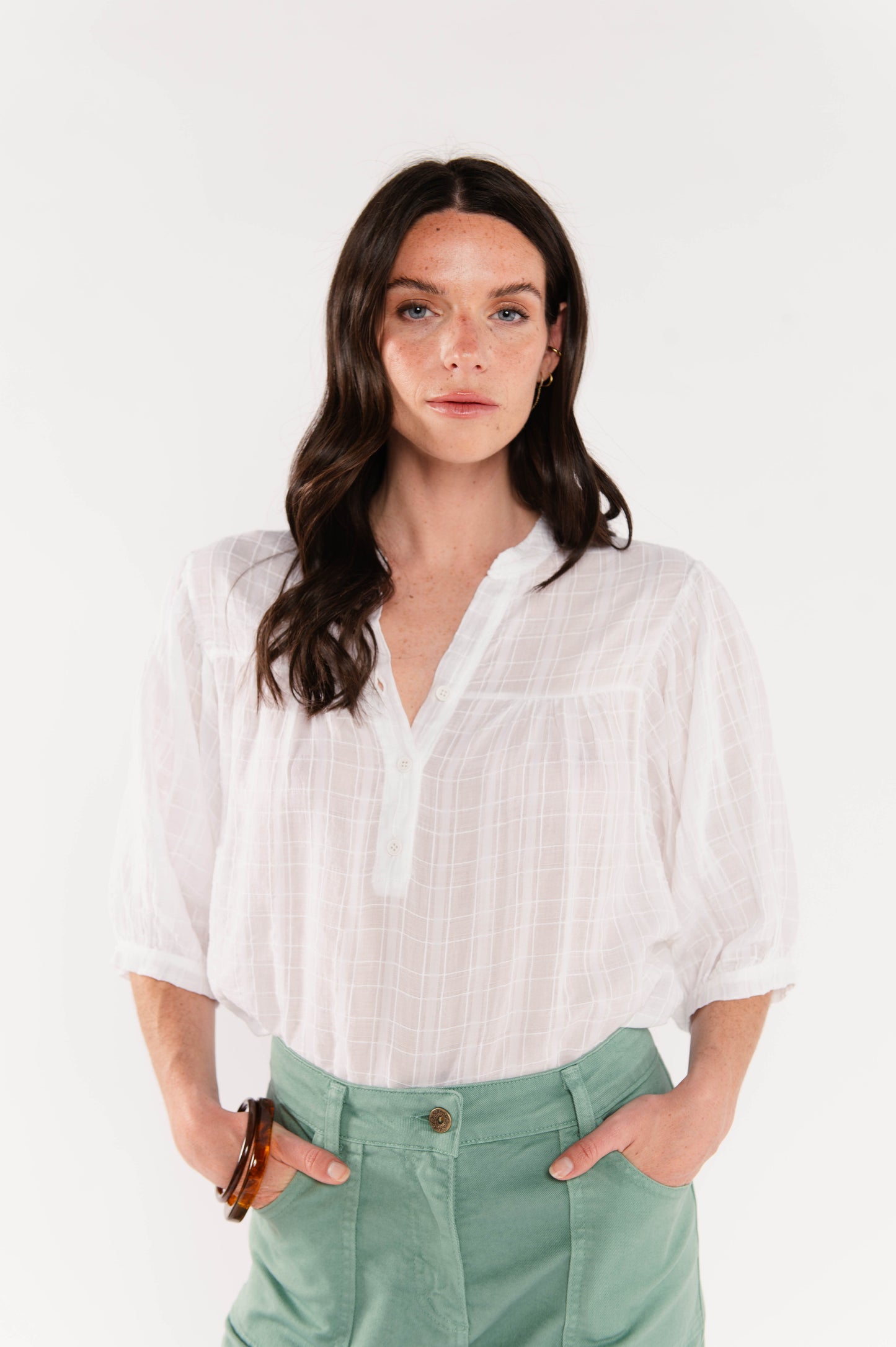 BLOUSE EN VOILE DE COTON ÈVE-LINE BLANCHE
