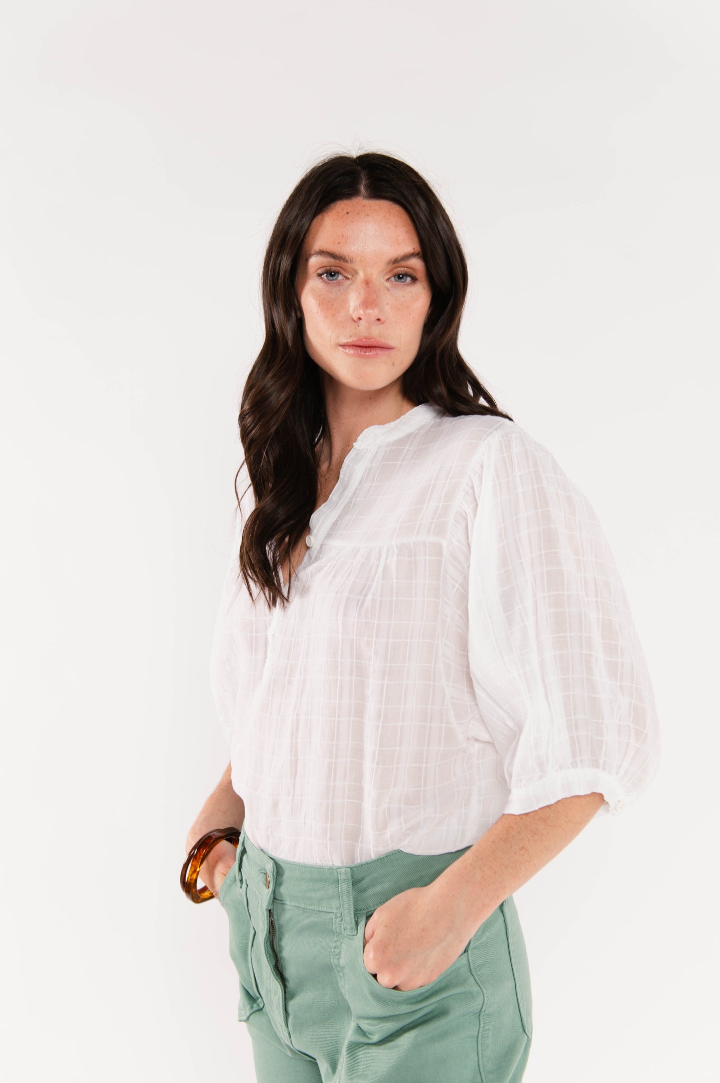 BLOUSE EN VOILE DE COTON ÈVE-LINE BLANCHE