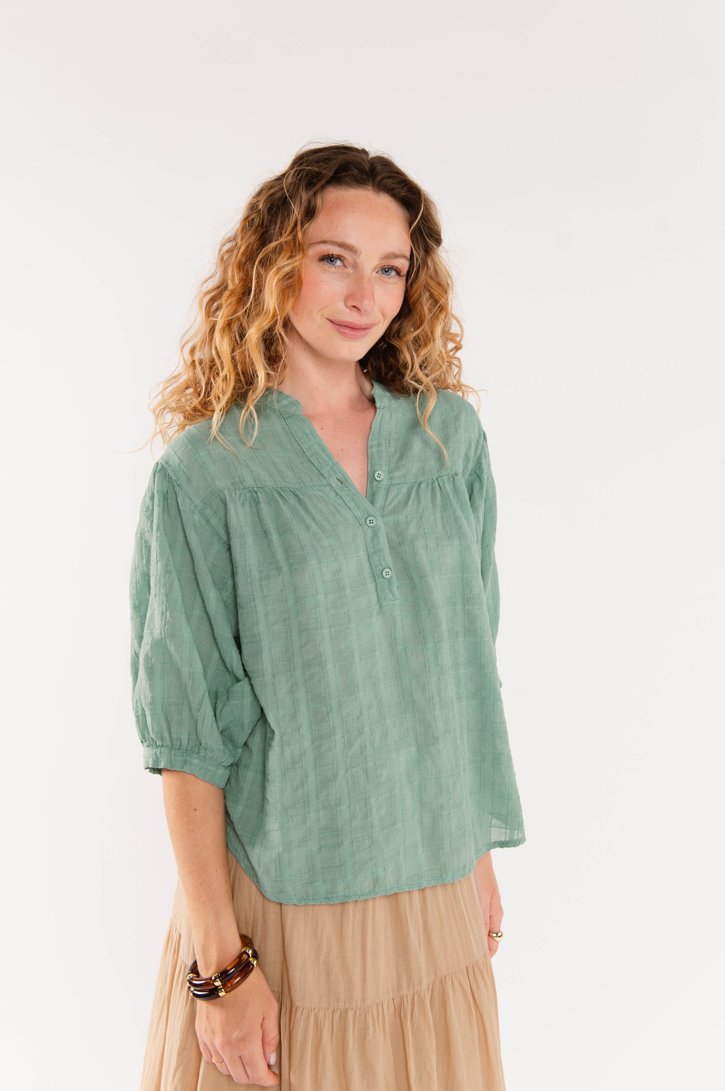 BLOUSE EN VOILE DE COTON ÈVE-LINE VERT D'EAU