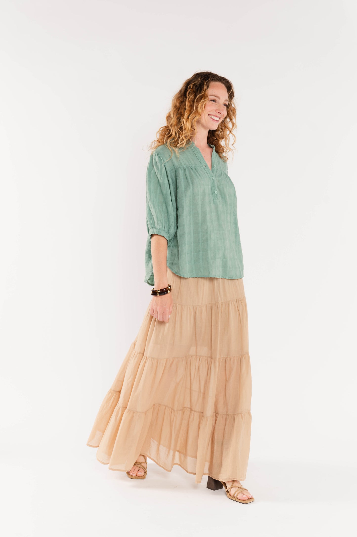 BLOUSE EN VOILE DE COTON ÈVE-LINE VERT D'EAU