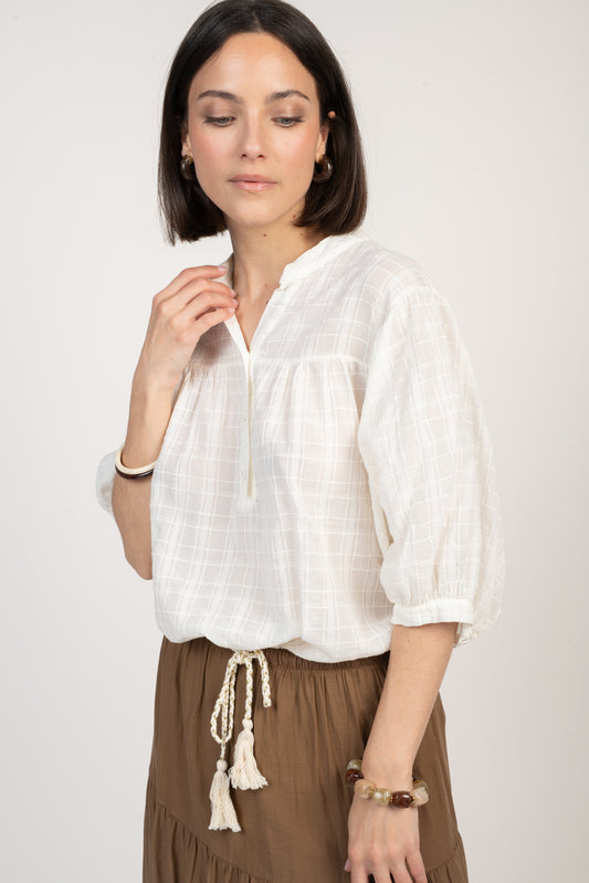 BLOUSE EN VOILE DE COTON ÈVE-LINE ÉCRU