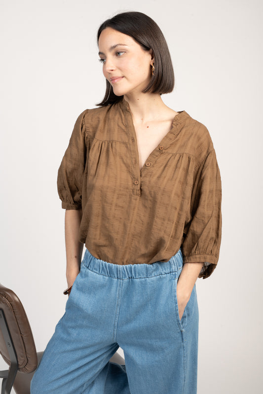 BLOUSE EN VOILE DE COTON ÈVE-LINE MARRON
