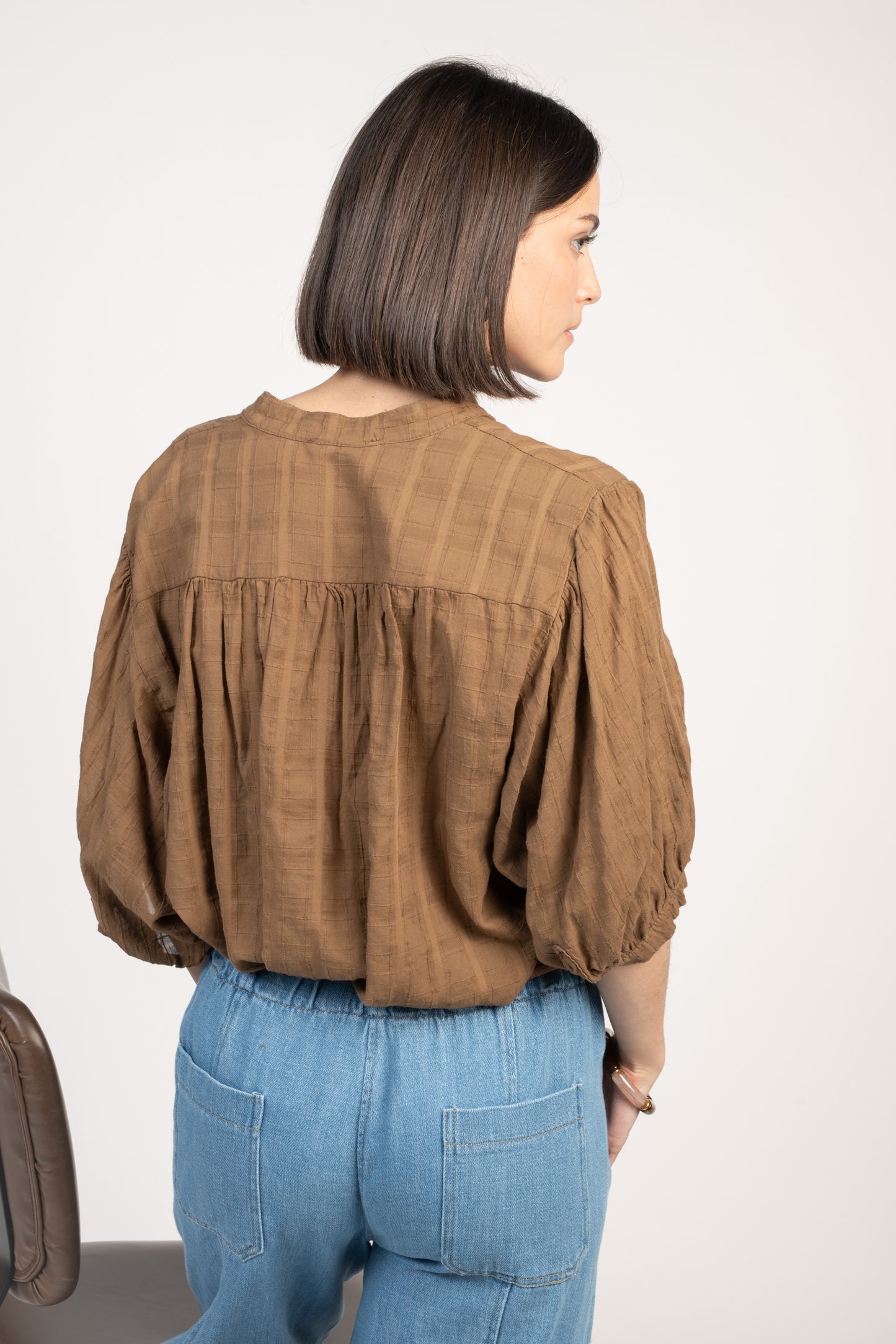 BLOUSE EN VOILE DE COTON ÈVE-LINE MARRON