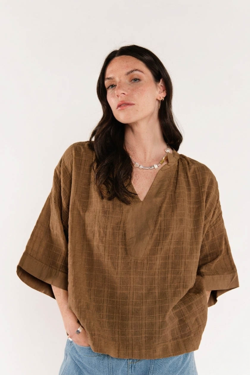 BLOUSE EN VOILE DE COTON ÉLARA MARRON