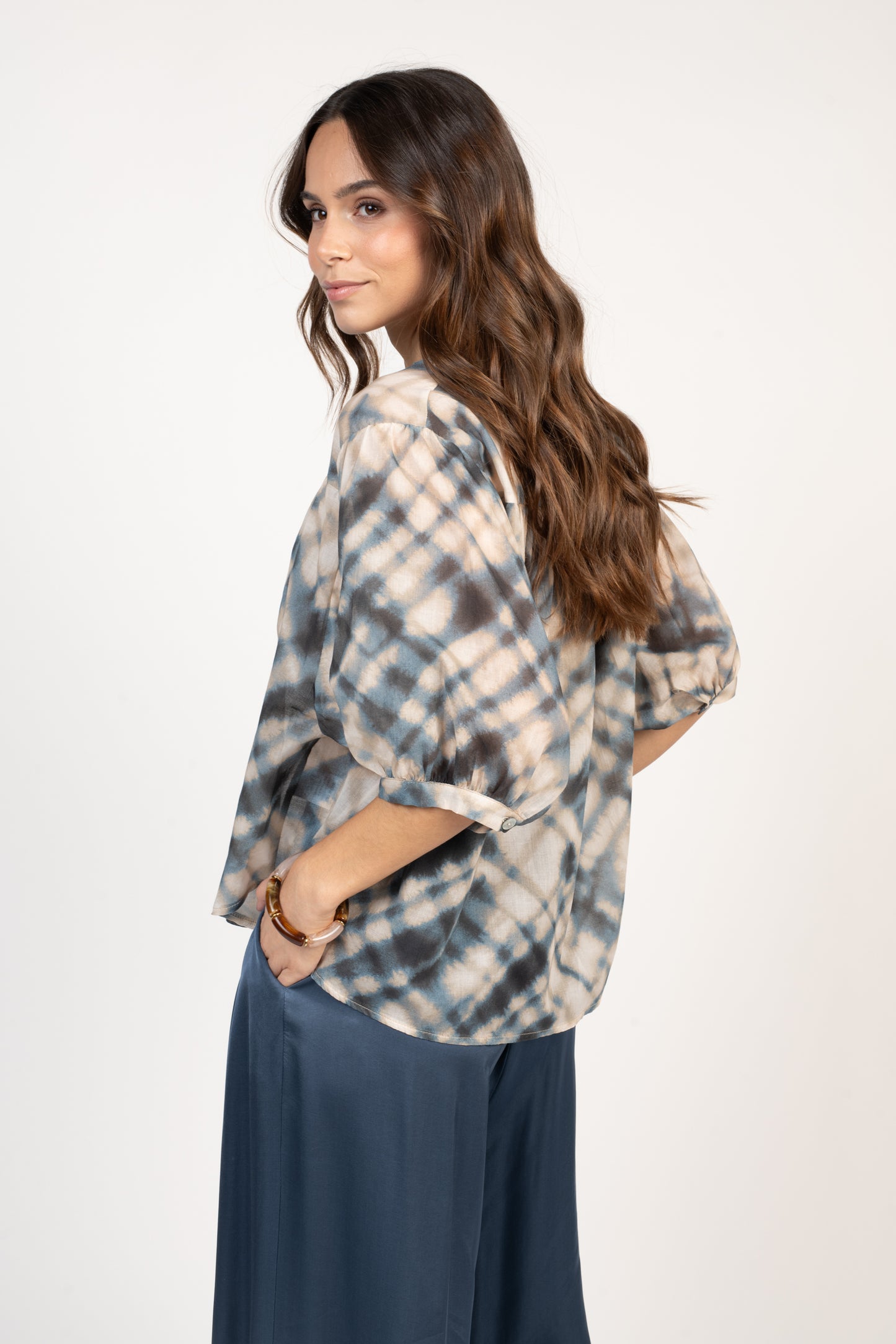 BLOUSE IMPRIMÉE ESTEBAN ÉCRU & MARINE