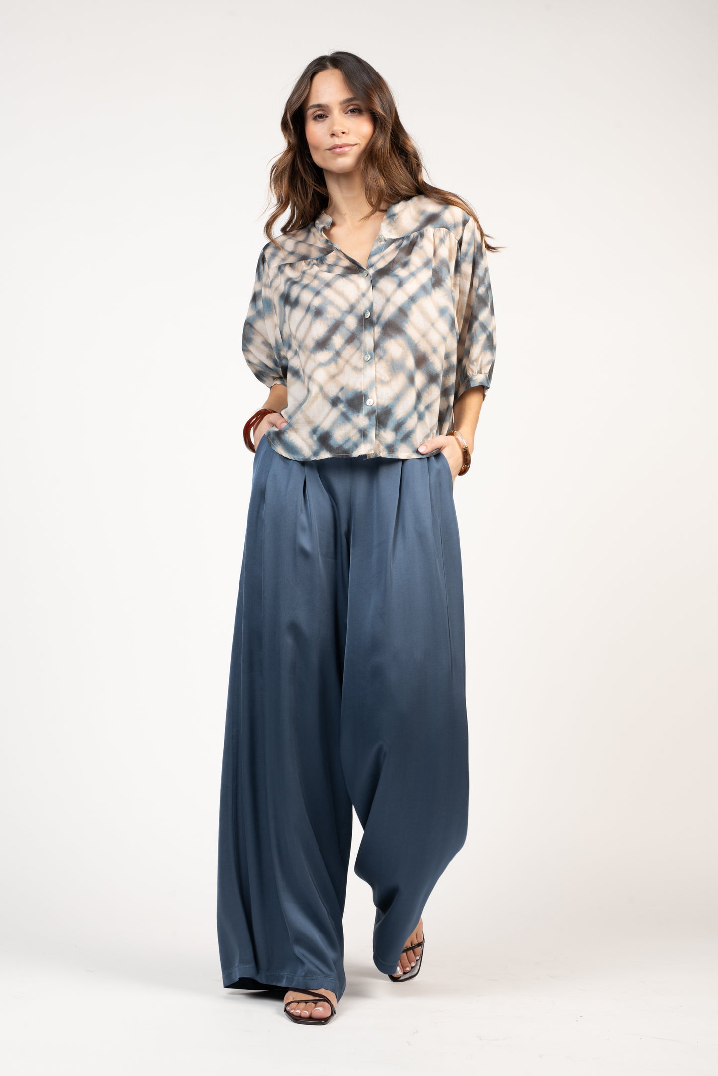 BLOUSE IMPRIMÉE ESTEBAN ÉCRU & MARINE
