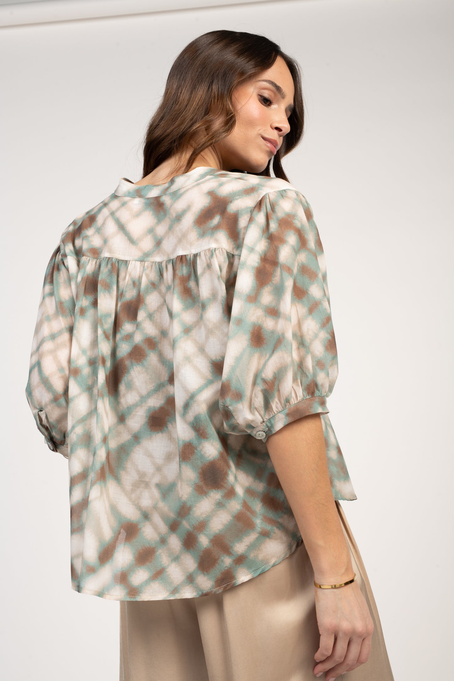 BLOUSE IMPRIMÉE ESTEBAN VERT & NOISETTE
