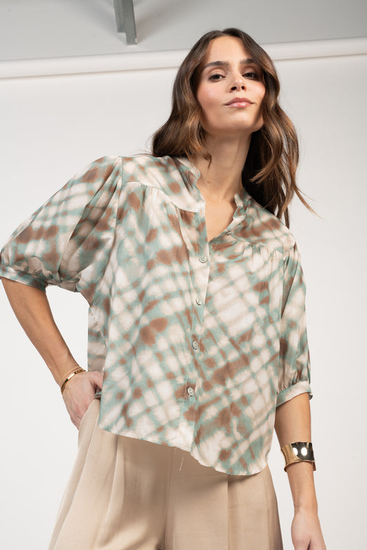 BLOUSE IMPRIMÉE ESTEBAN VERT & NOISETTE