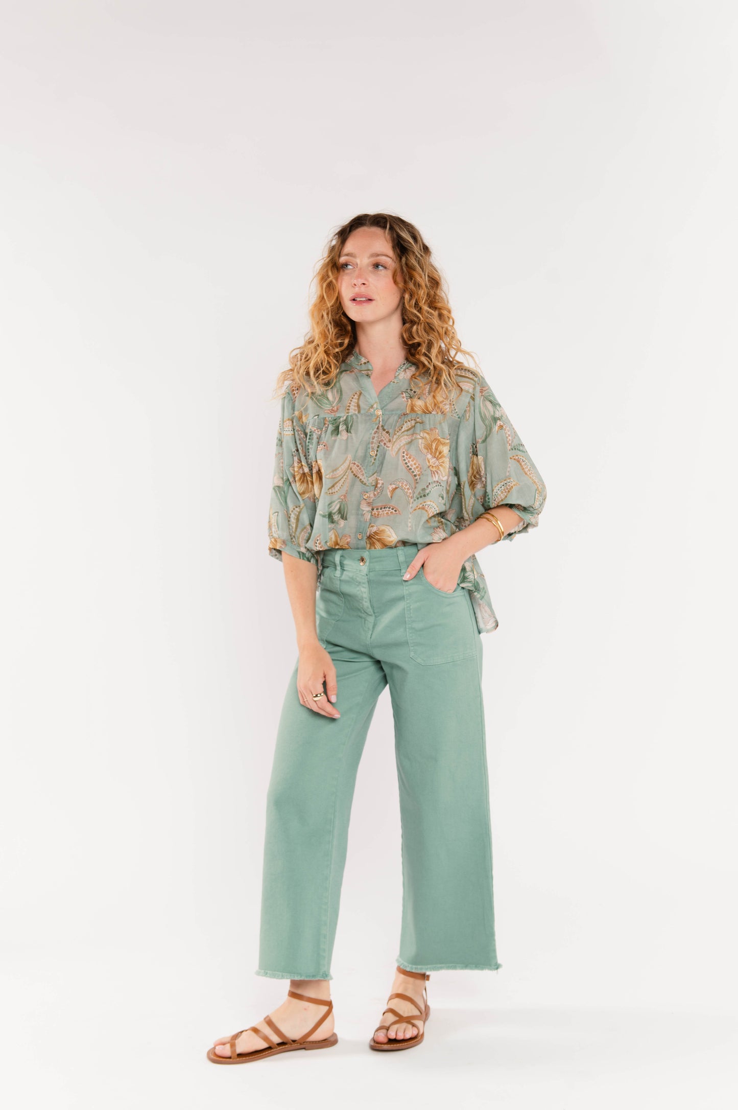 PANTALON ÉVASÉ 7/8ÈME ÉVAN VERT D'EAU
