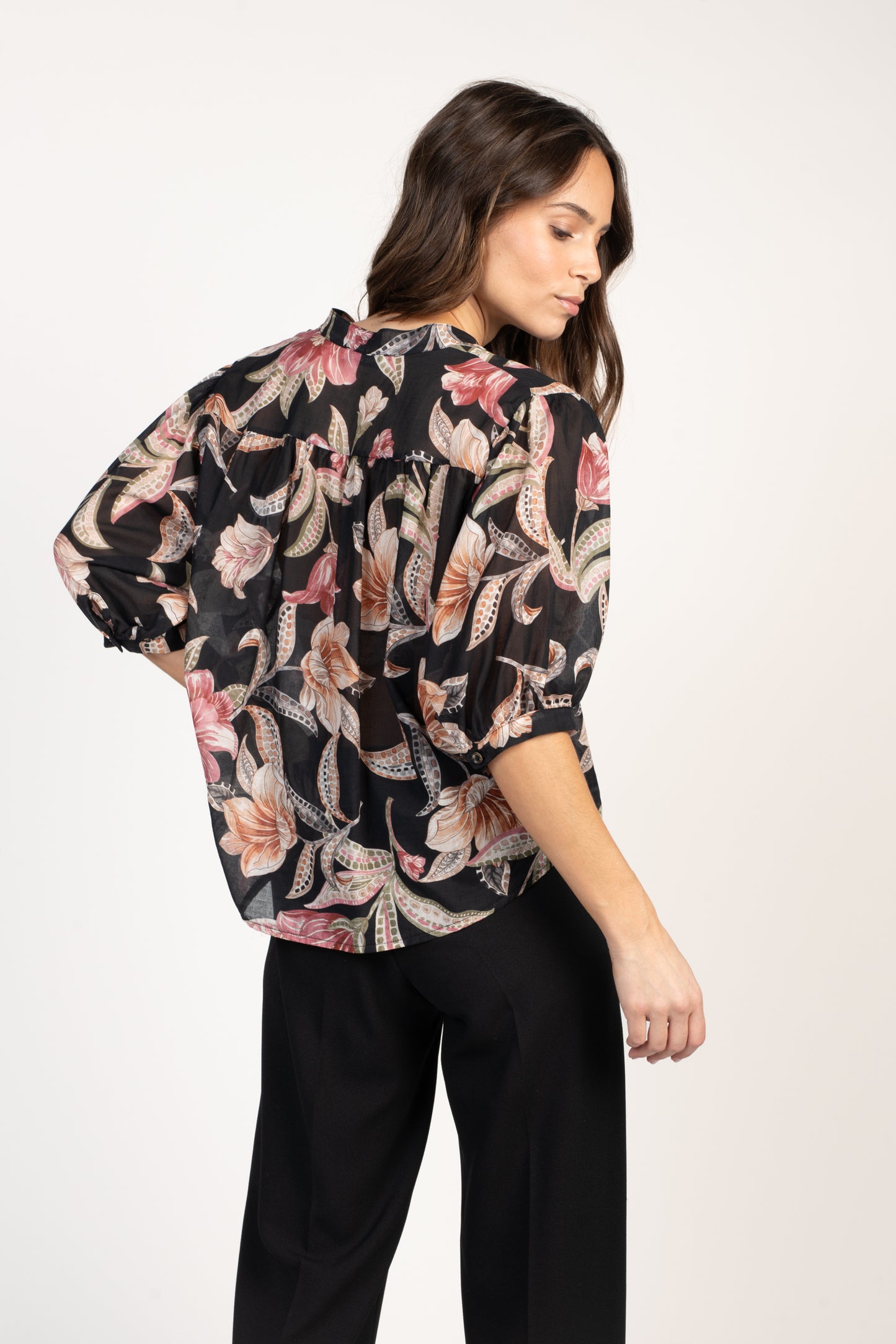 BLOUSE FLEURIE ÉLINE NOIR