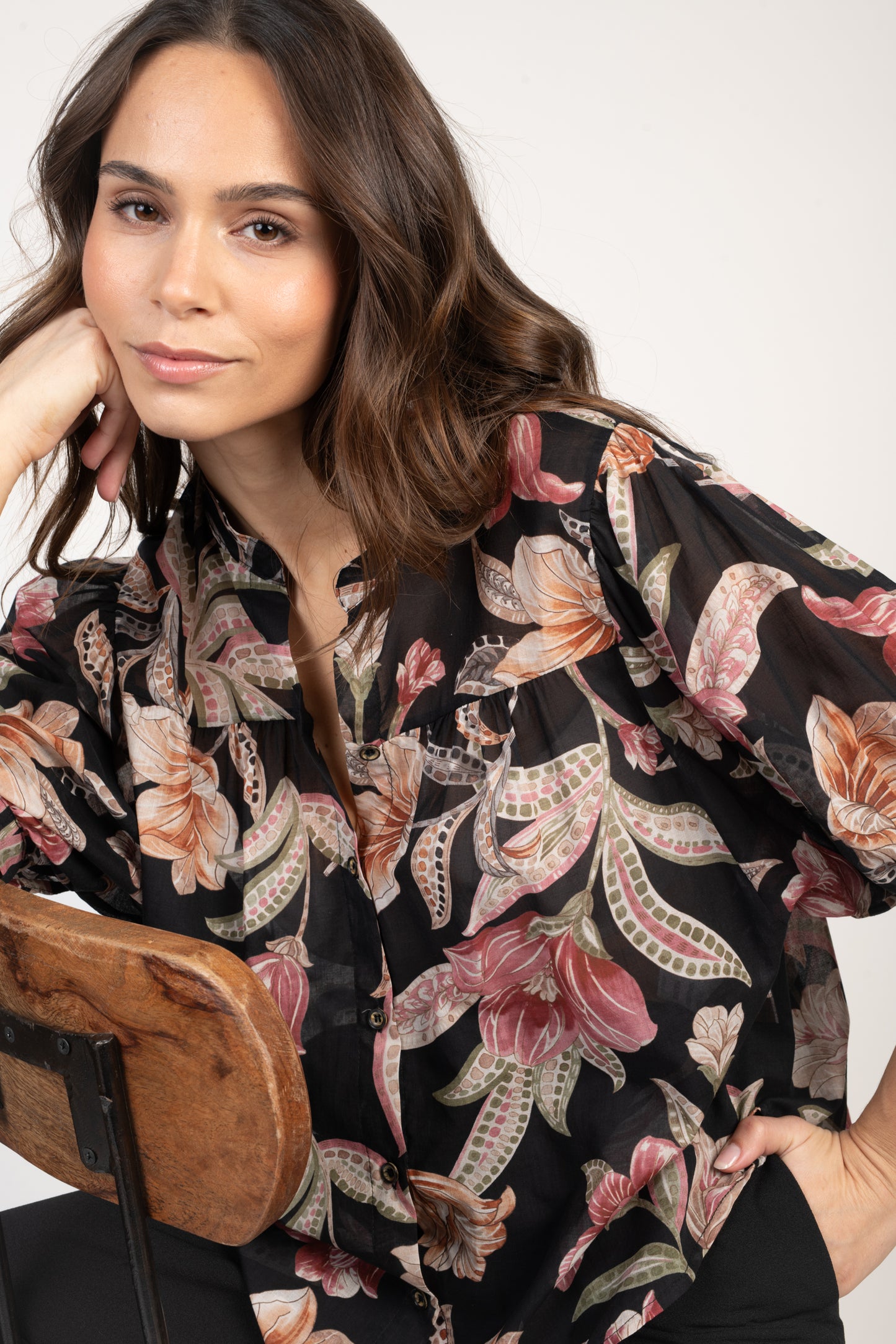 BLOUSE FLEURIE ÉLINE NOIR