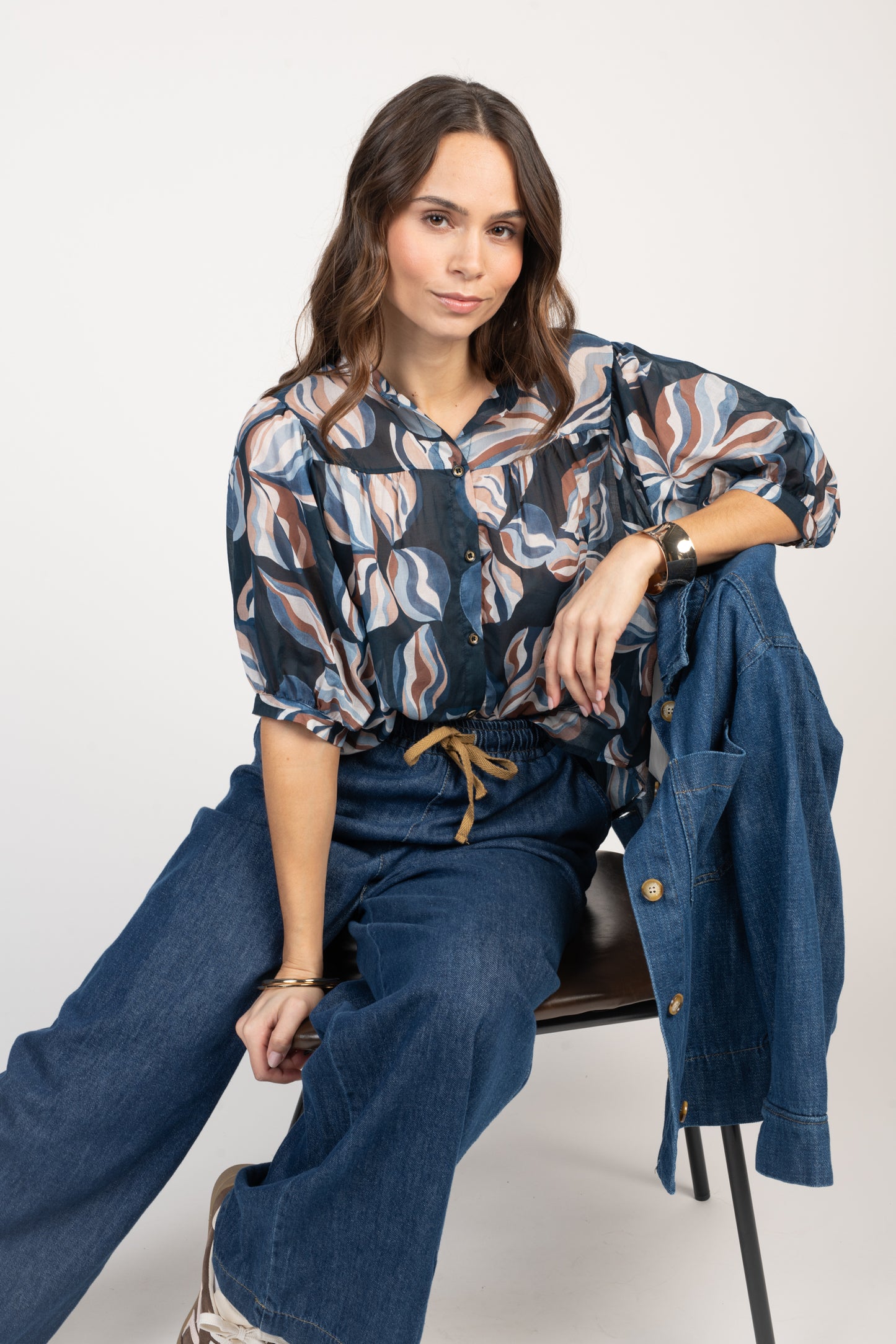 BLOUSE À FLEURS EMERY MARINE