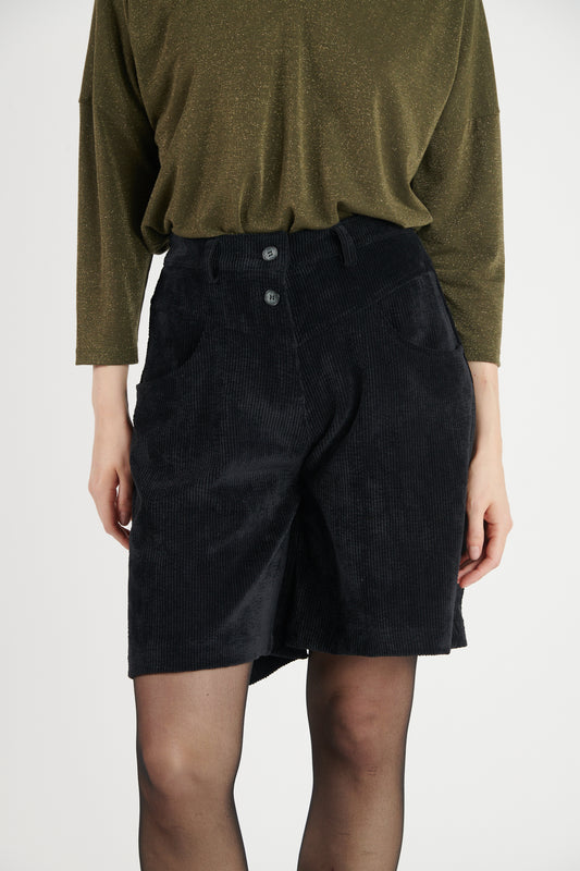 BERMUDA LONG VELOURS DAMON NOIR