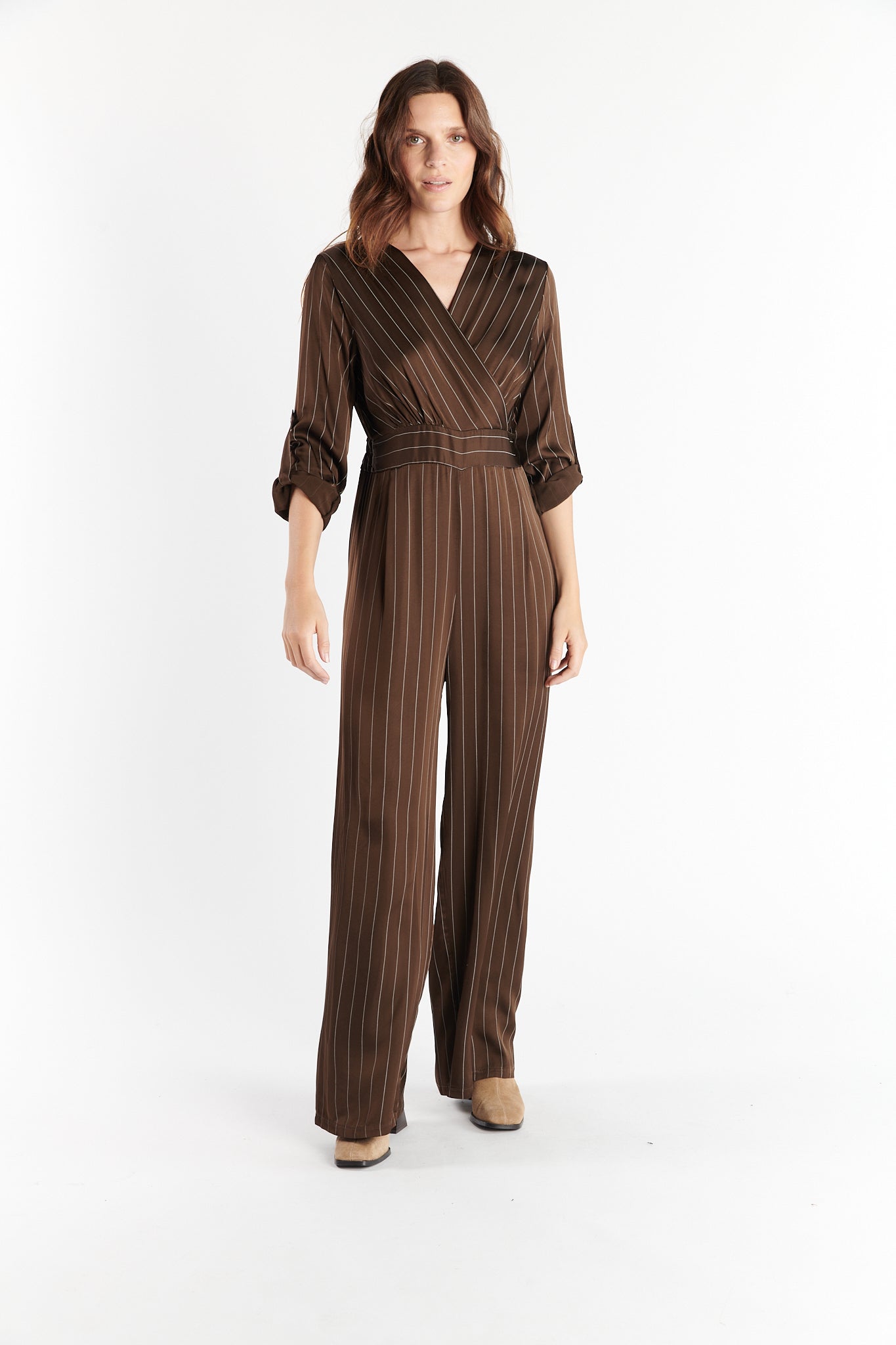 COMBIPANTALON FLUIDE DELPHINE RAYURES EBENE