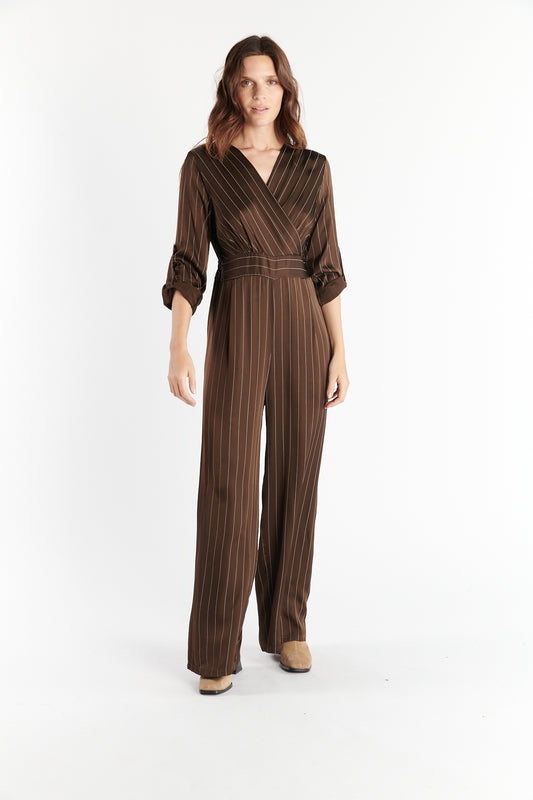 COMBIPANTALON FLUIDE DELPHINE RAYURES EBENE