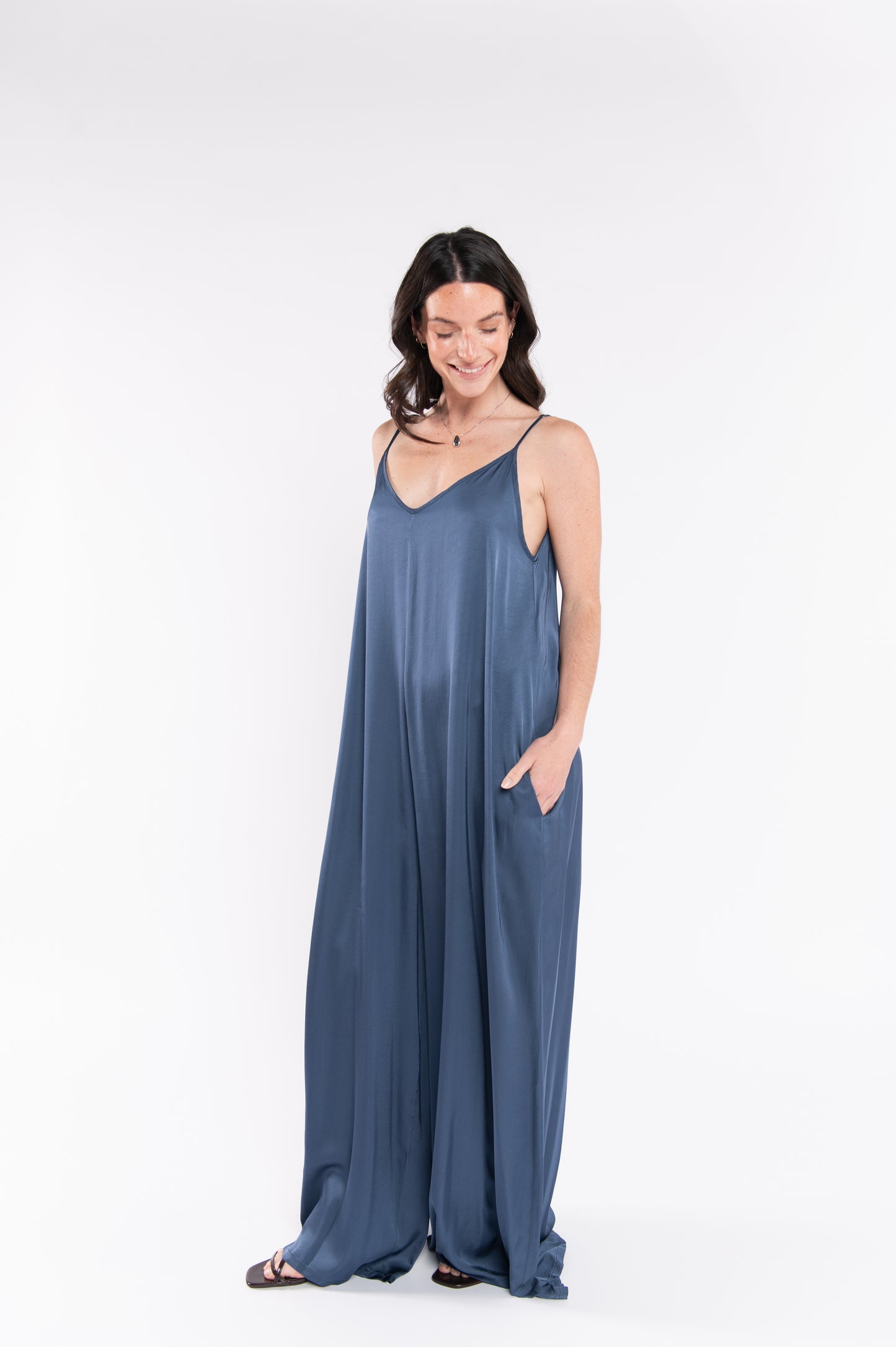COMBINAISON SATINÉE FLAVIE BLEUE