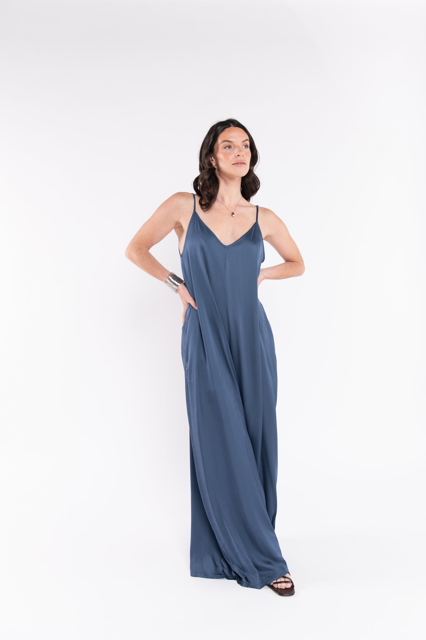 COMBINAISON SATINÉE FLAVIE BLEUE