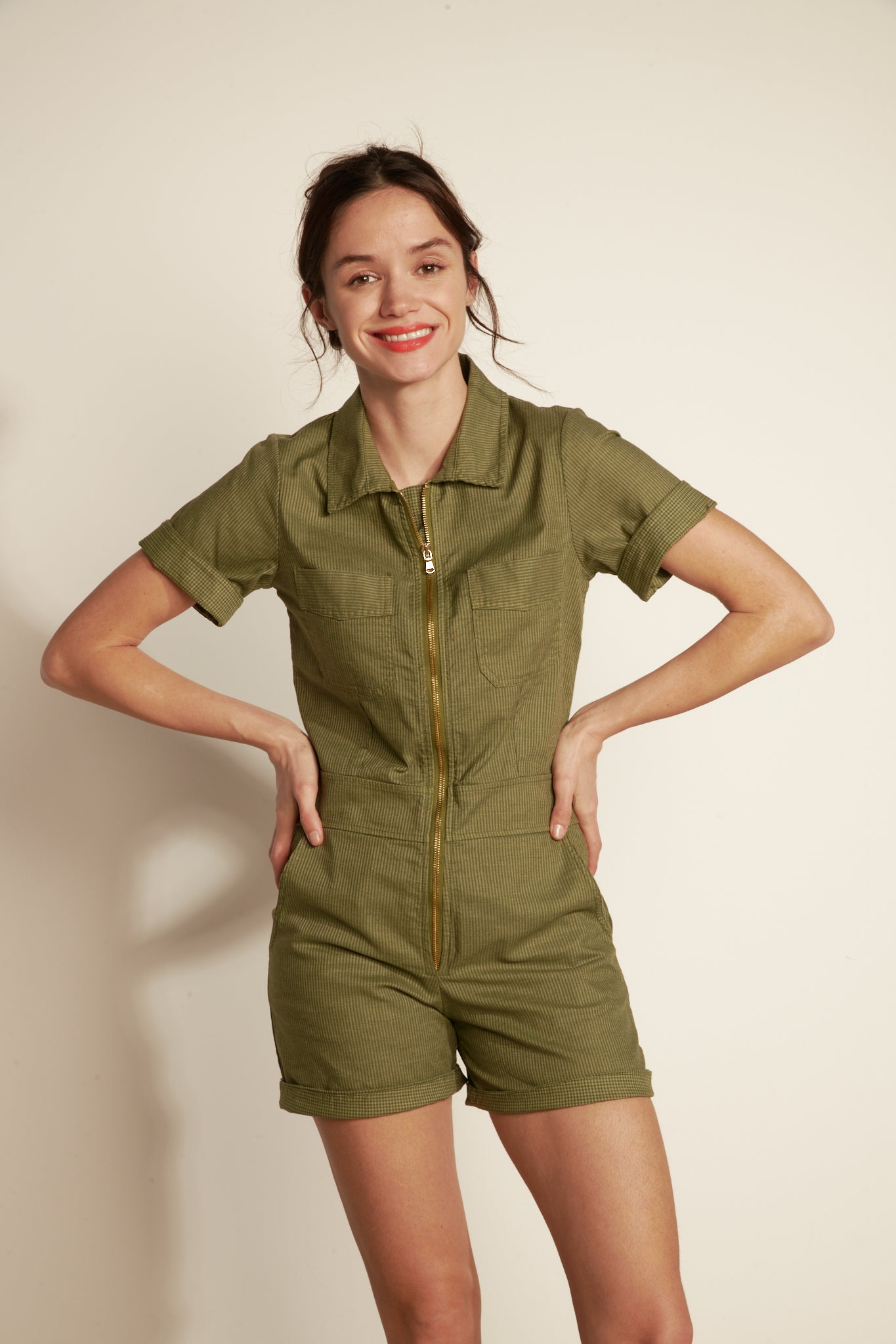 FINE STRIPED COMBISHORT - KHAKI
