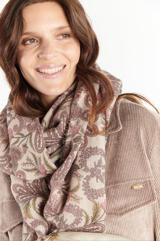 CHECHE DASTAN IMPRIMÉ BEIGE FLORAL