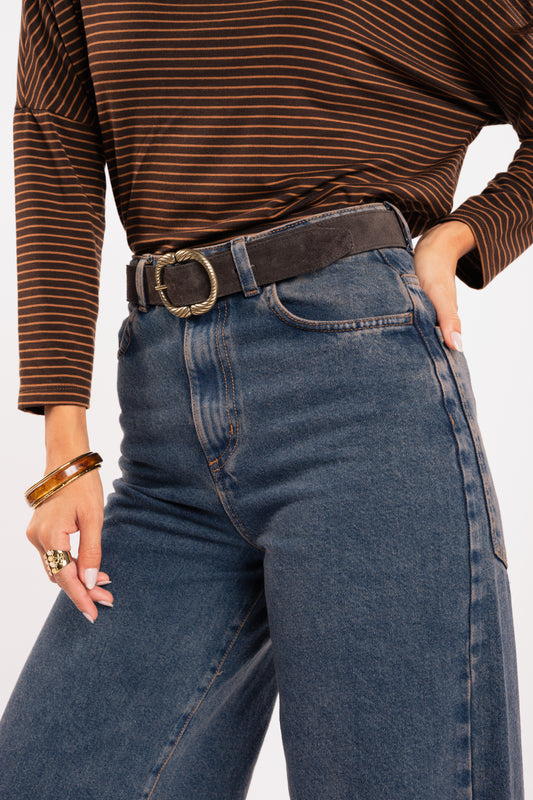 Ceinture en daim boucle fantaisie marron 
