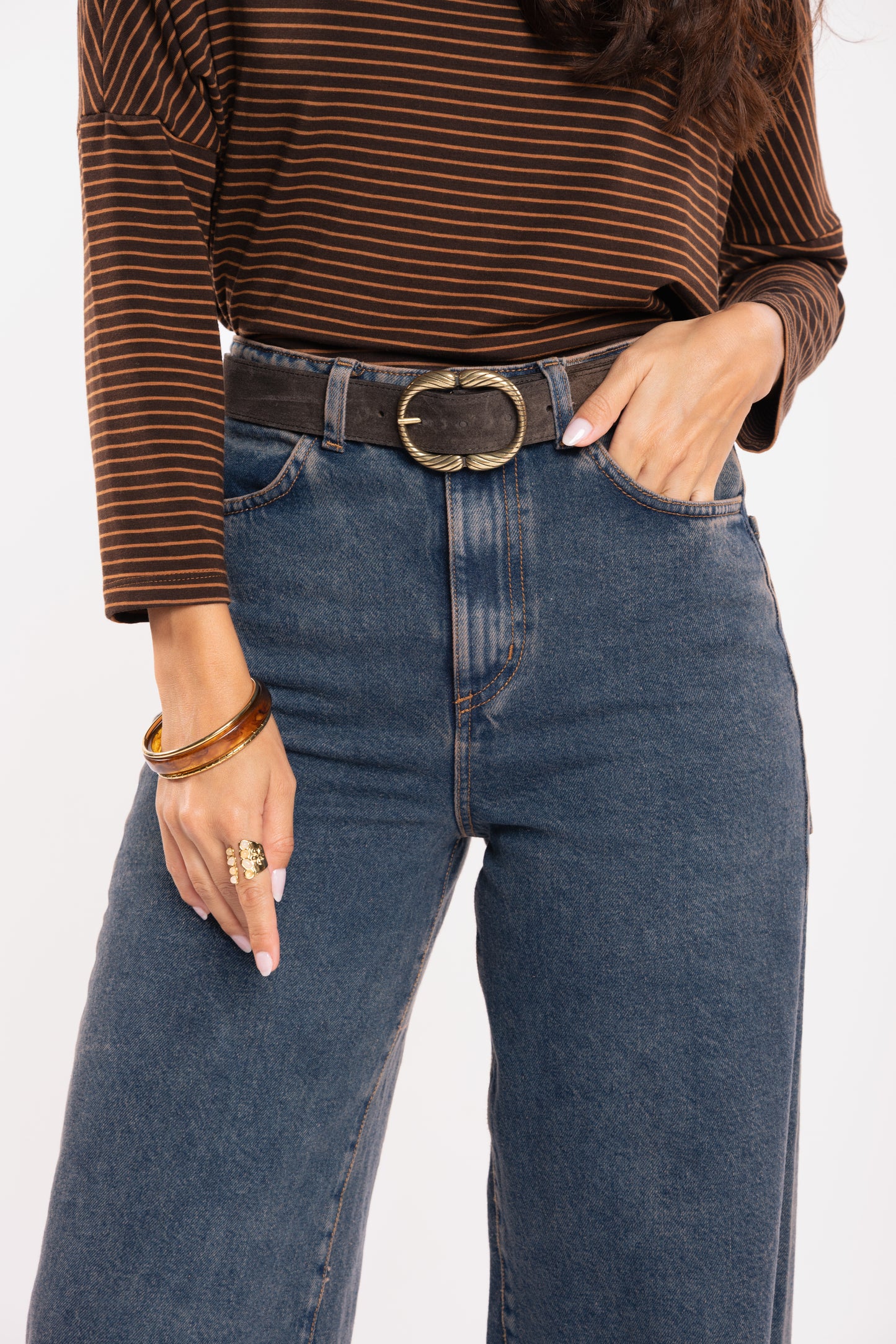 Ceinture en daim boucle fantaisie marron 