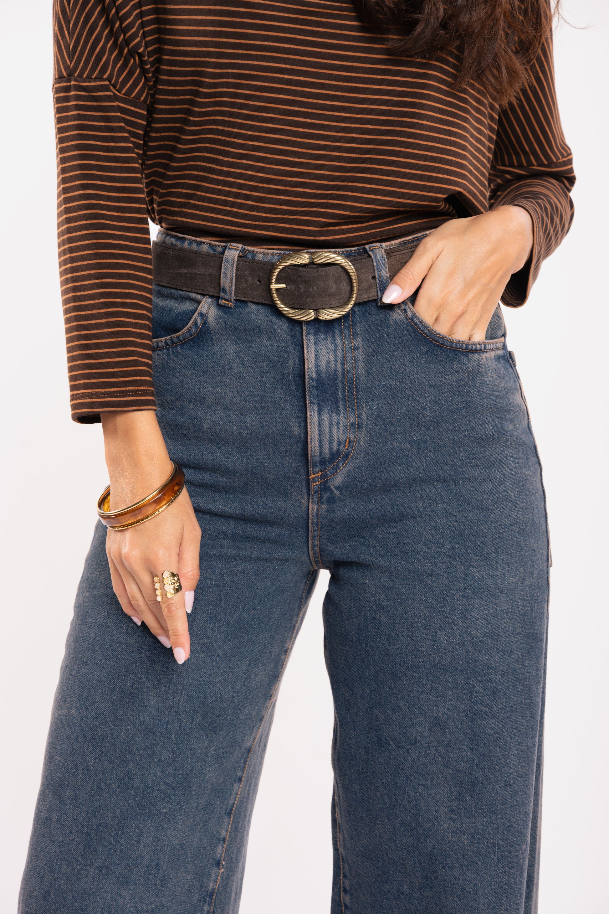 Ceinture en daim boucle fantaisie marron 