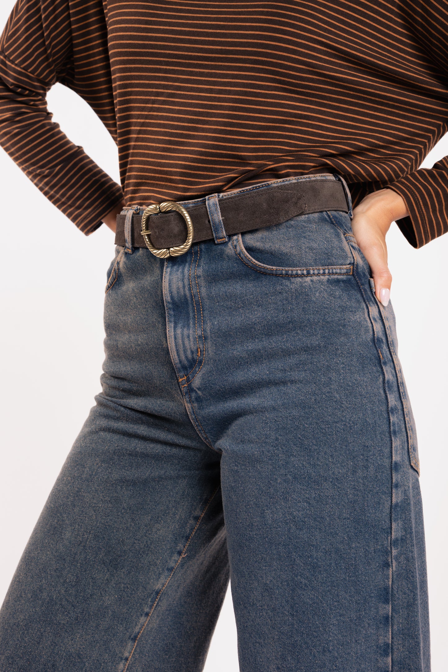 Ceinture en daim boucle fantaisie marron 